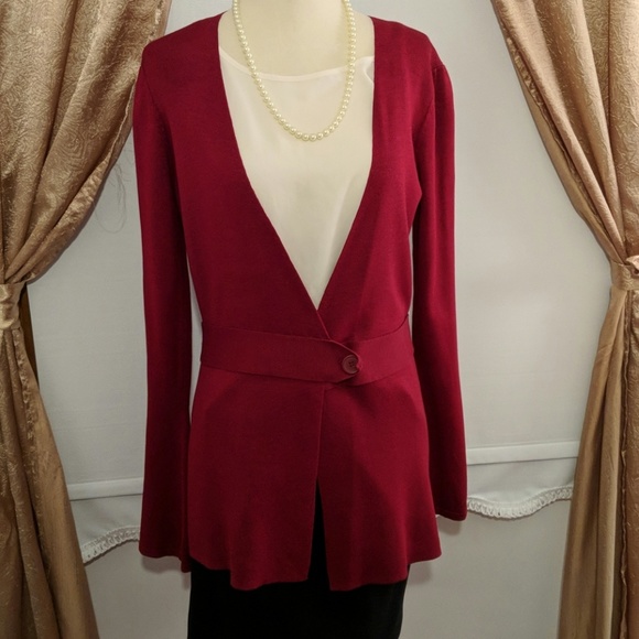 Max Studio Sweaters - 🚩 Max Studio Red Silk-blend Long Cardigan Small